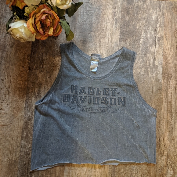 Harley Davidson Distressed Cropped Raw size Large - Picture 1 of 6